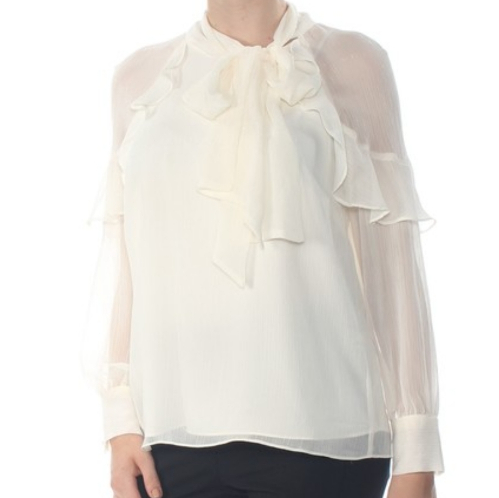 Vince CamutoLong-Sleeve Ruffle Lurex TopL - Picture 1 of 8